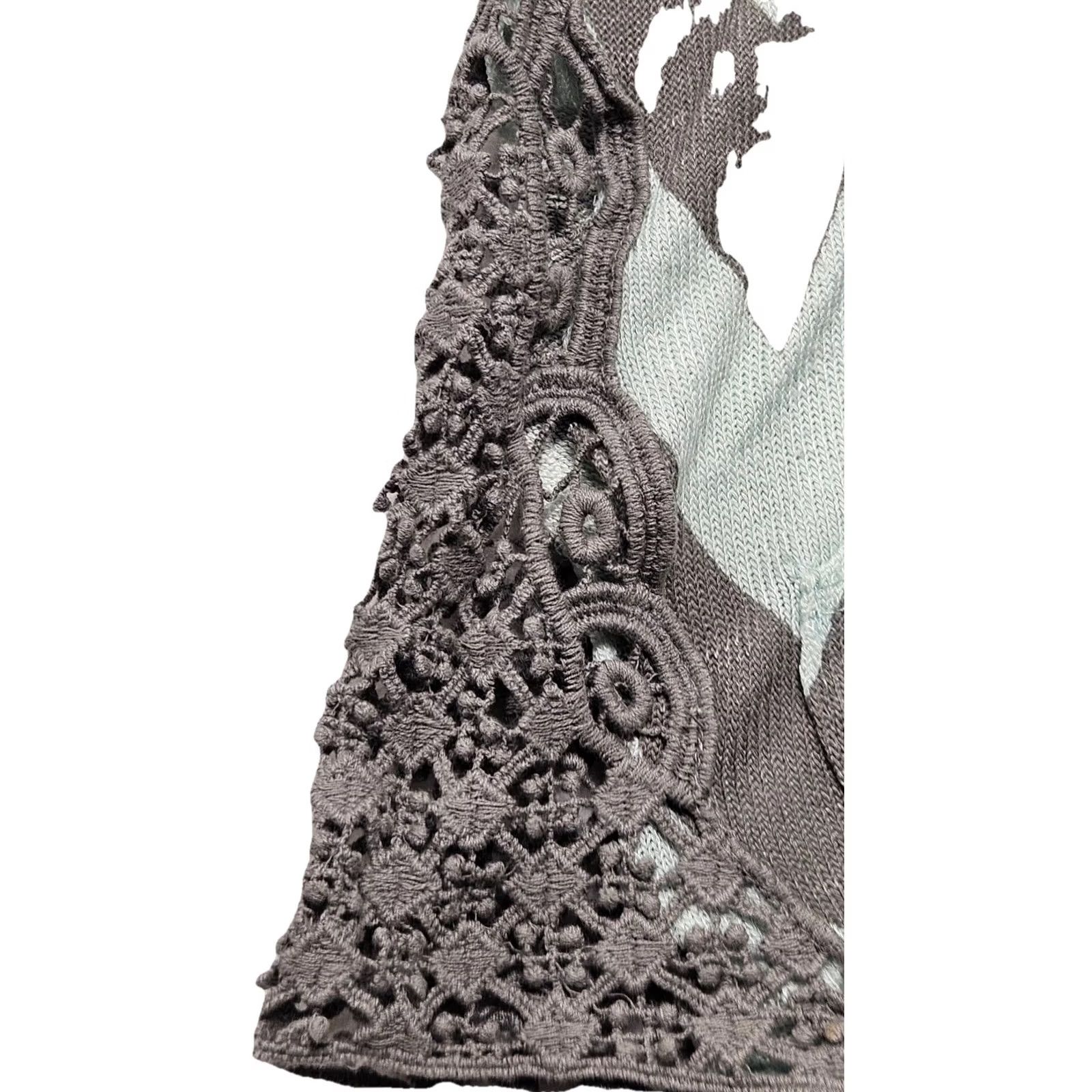 Vintage Miss Chievous Light Weight Hooded Tunic Top Lace Crochet Side Panels Women’s Large Teal Gray Cardigan Bohemian Womens L Size L / US 10 / IT 46 - 6 Thumbnail