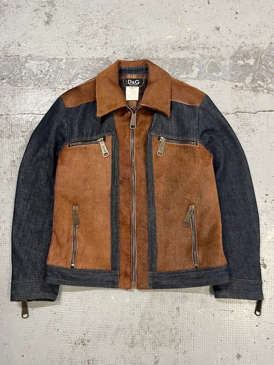 Dolce & Gabbana AW2005 Dolce & Gabbana Hybrid Blue Denim & Brown Pony Hair Jacket Size US M / EU 48-50 / 2 - 1 Thumbnail
