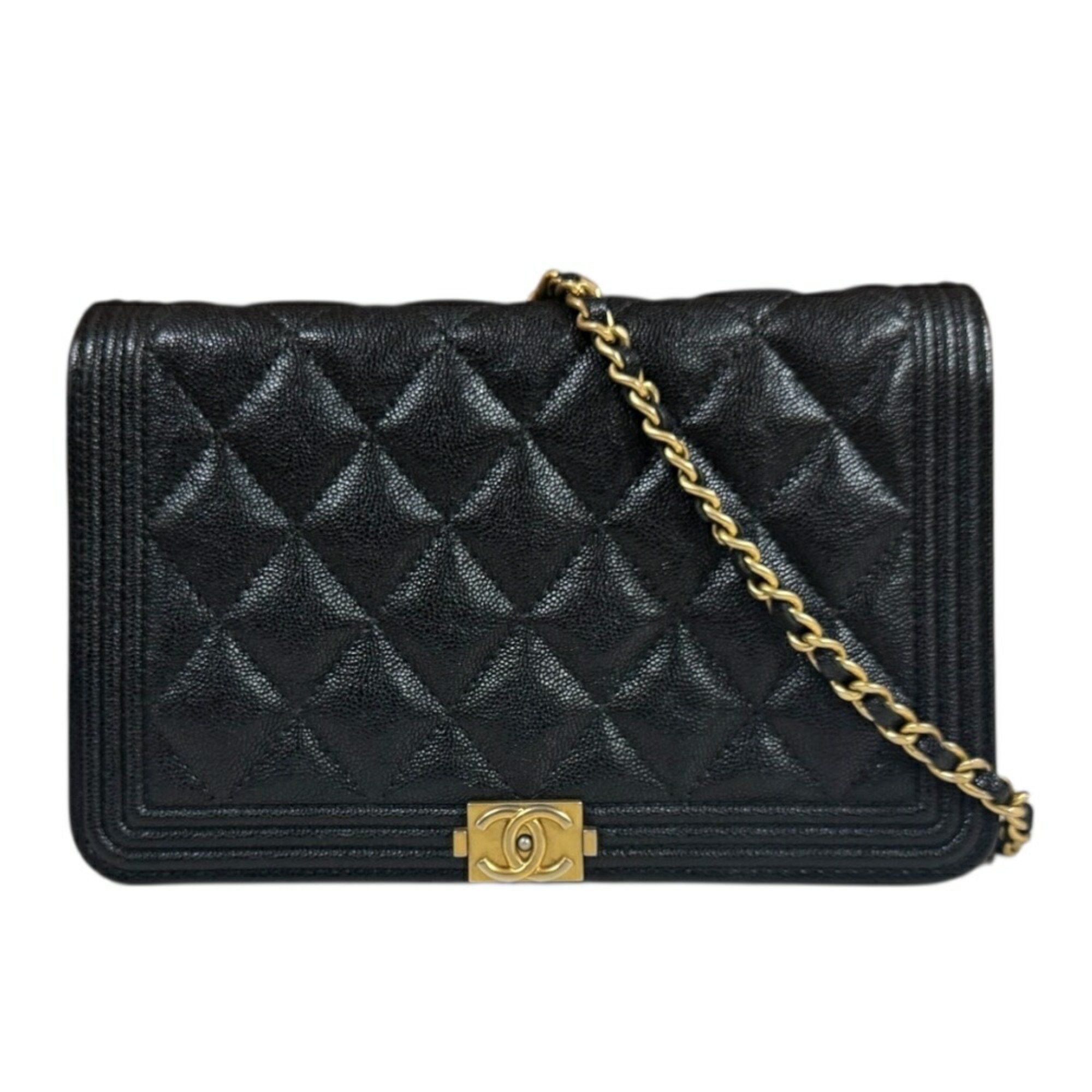Chanel Boy Shoulder Bag Caviar Skin Black Women's CHANEL Chain Wallet
