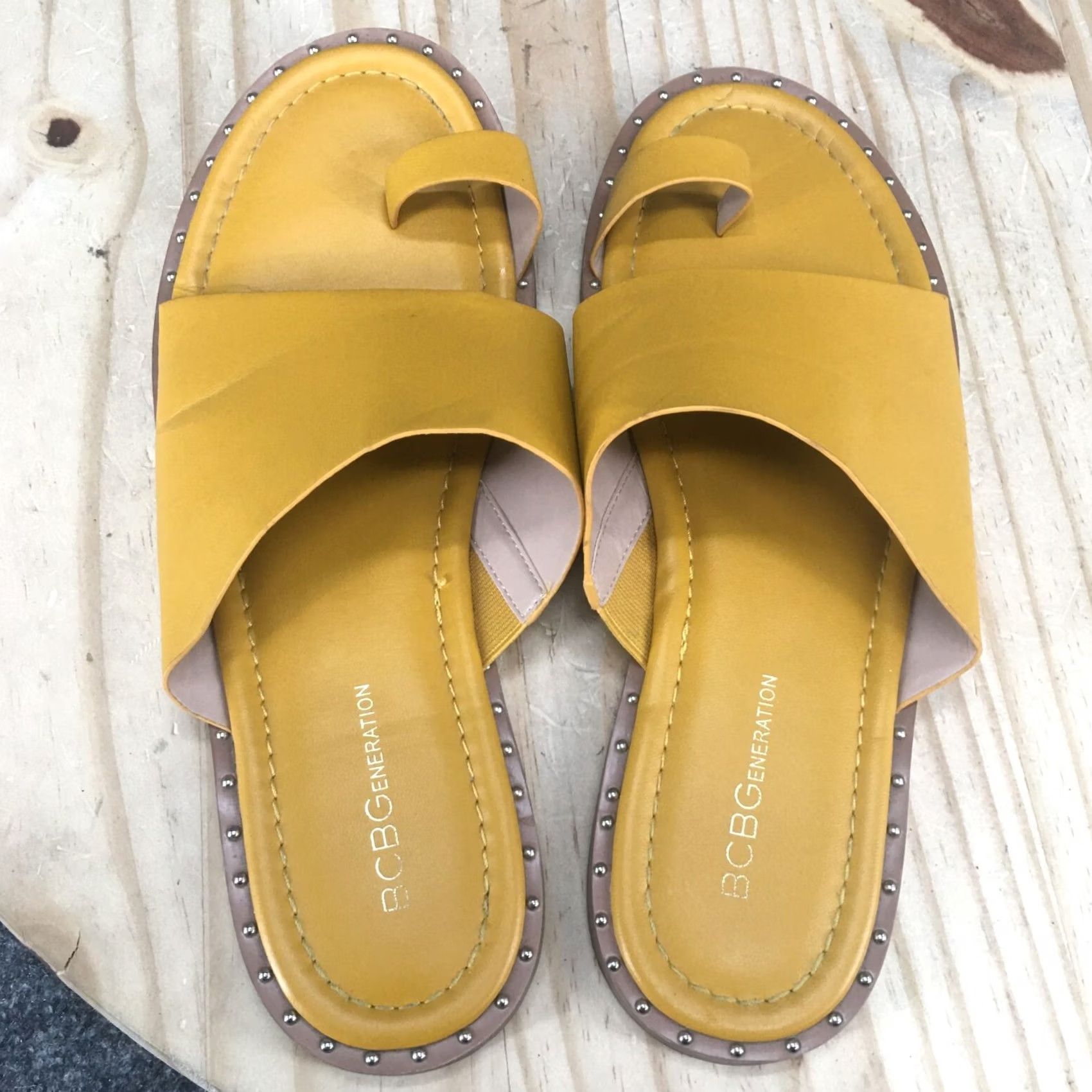 BCBGeneration BCBGeneration Sandals Womens 10M Zinda Slip On Slides Yellow Faux Leather Casual Size US 10 / IT 40 - 6 Thumbnail