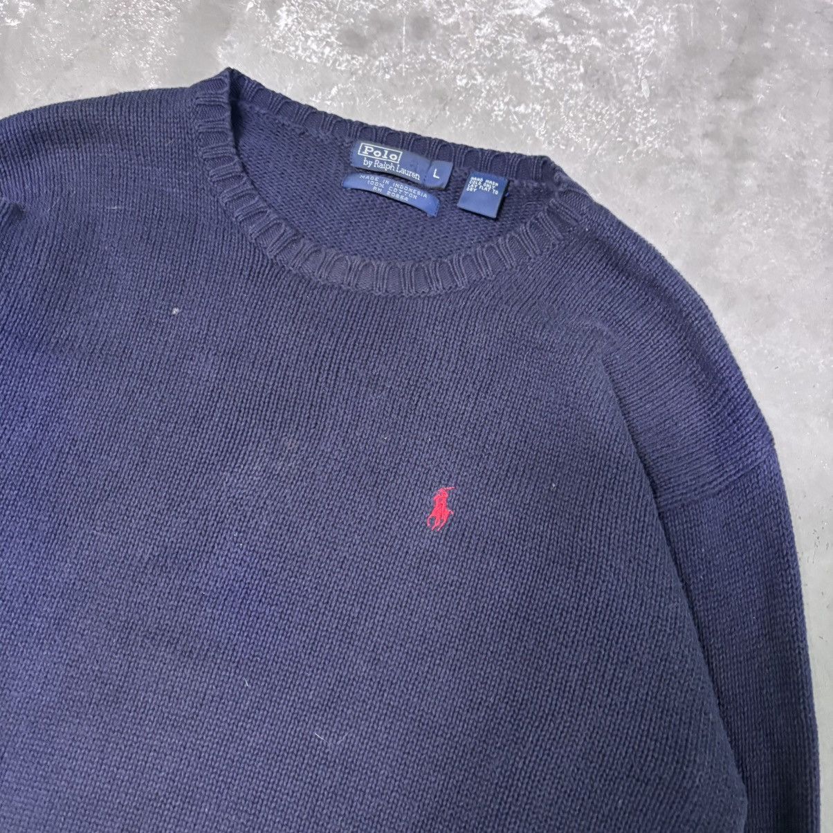 Polo Ralph Lauren × Vintage Vintage 90s Navy baggy crop fit Polo Ralph Lauren knit Size US L / EU 52-54 / 3 - 3 Thumbnail