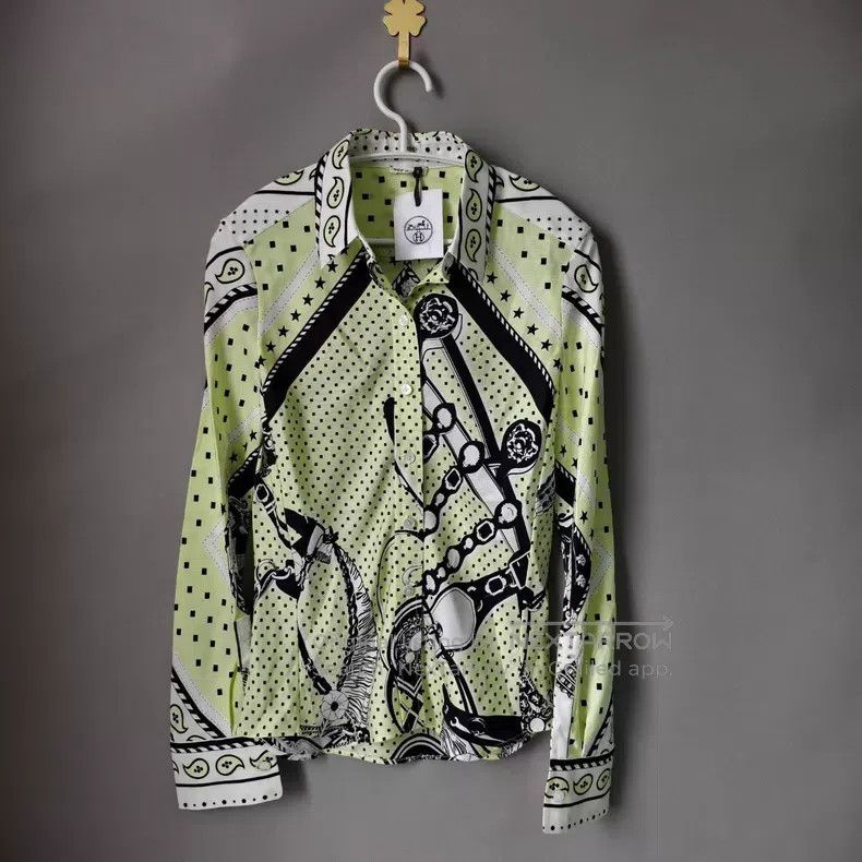 Hermes Hermes Lemon Green Colorblocked Silk Shirt Size XXS / US 00 / IT 34 - 1 Thumbnail