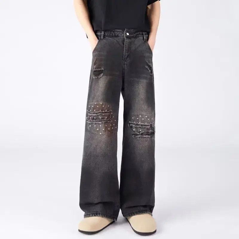 Japanese Brand Retro loose wide leg ripped jeans Size US 32 / EU 48 - 5 Thumbnail