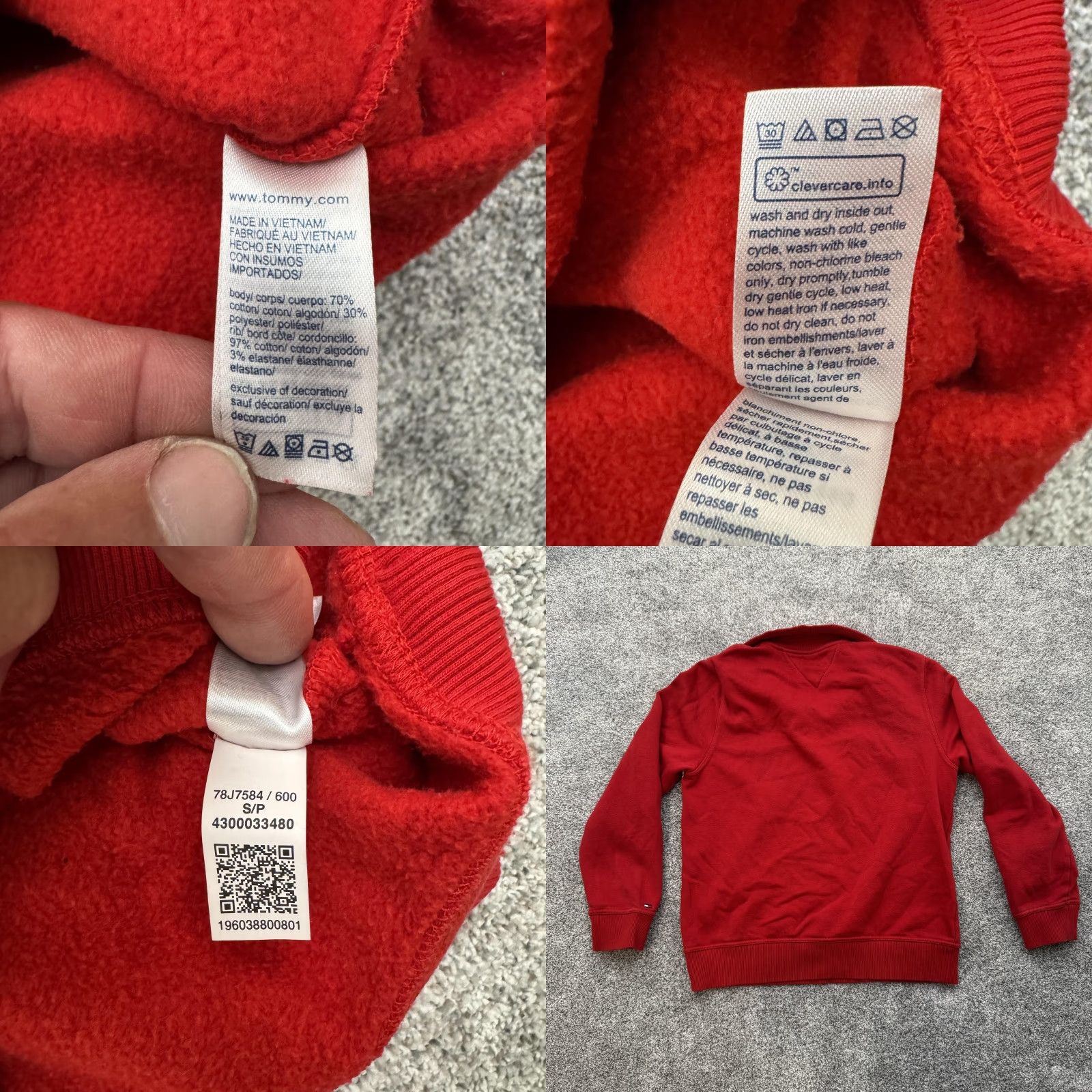 Tommy Hilfiger VINTAGE Tommy Hilfiger 1/4 Zip Sweatshirt Striped Red Navy White Small Mens Pullover Cotton Polyester Fleece 70s Preppy Golf Academia Size US S / EU 44-46 / 1 - 8 Thumbnail