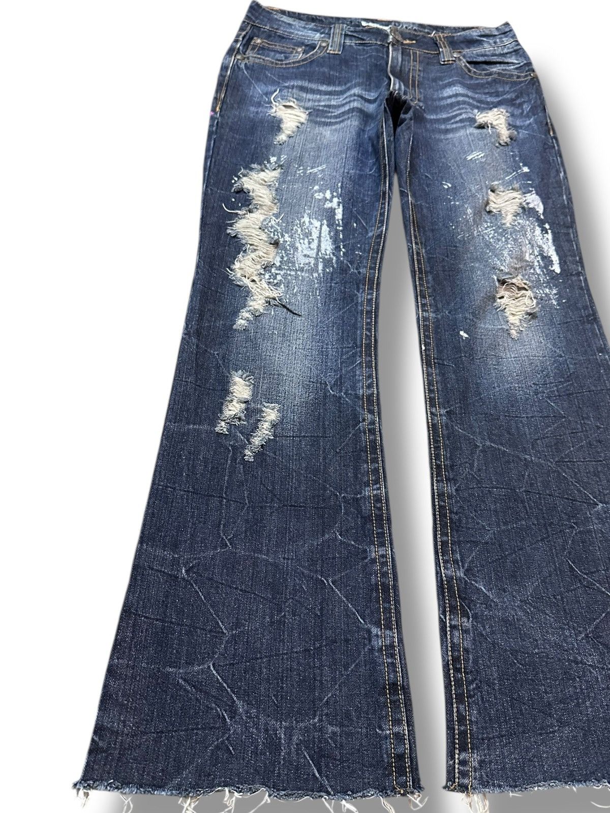 Hysteric Glamour Vintage Sorridere Flare Grunge Cross Print Distressed Denim Size US 31 - 3 Thumbnail