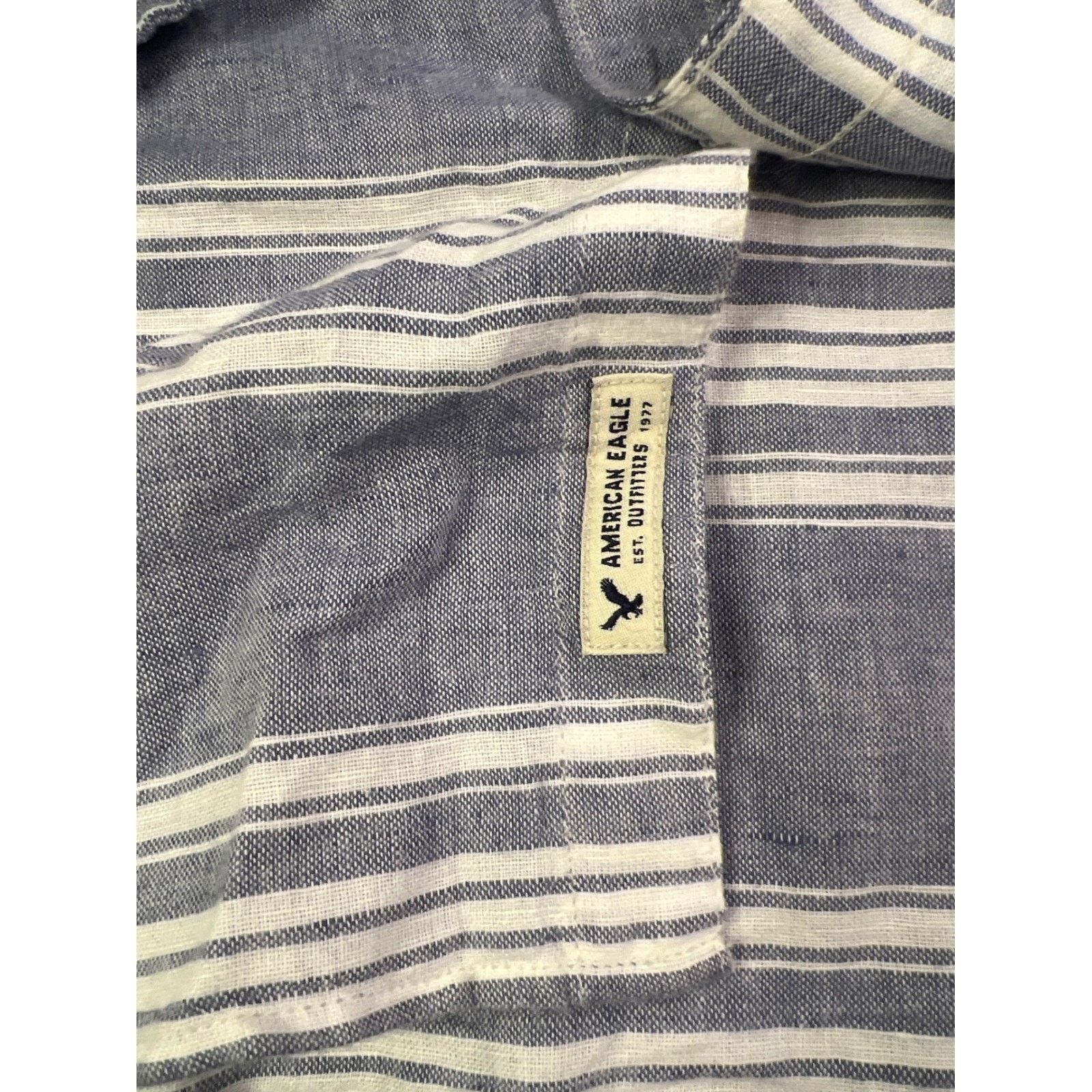 American Eagle Outfitters American Eagle Mens Blue White Striped Linen Longsleeve XL Size US XL / EU 56 / 4 - 3 Thumbnail