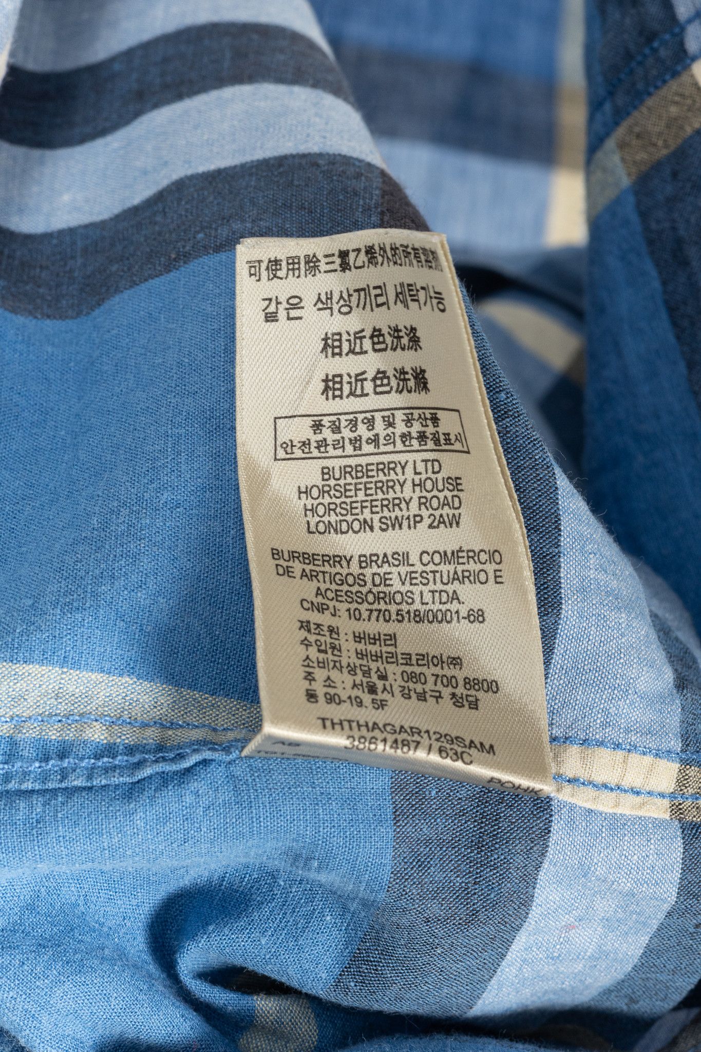 Burberry Burberry Brit Blue Check Cotton Linen Buttoned Shirt Size US XL / EU 56 / 4 - 11 Thumbnail
