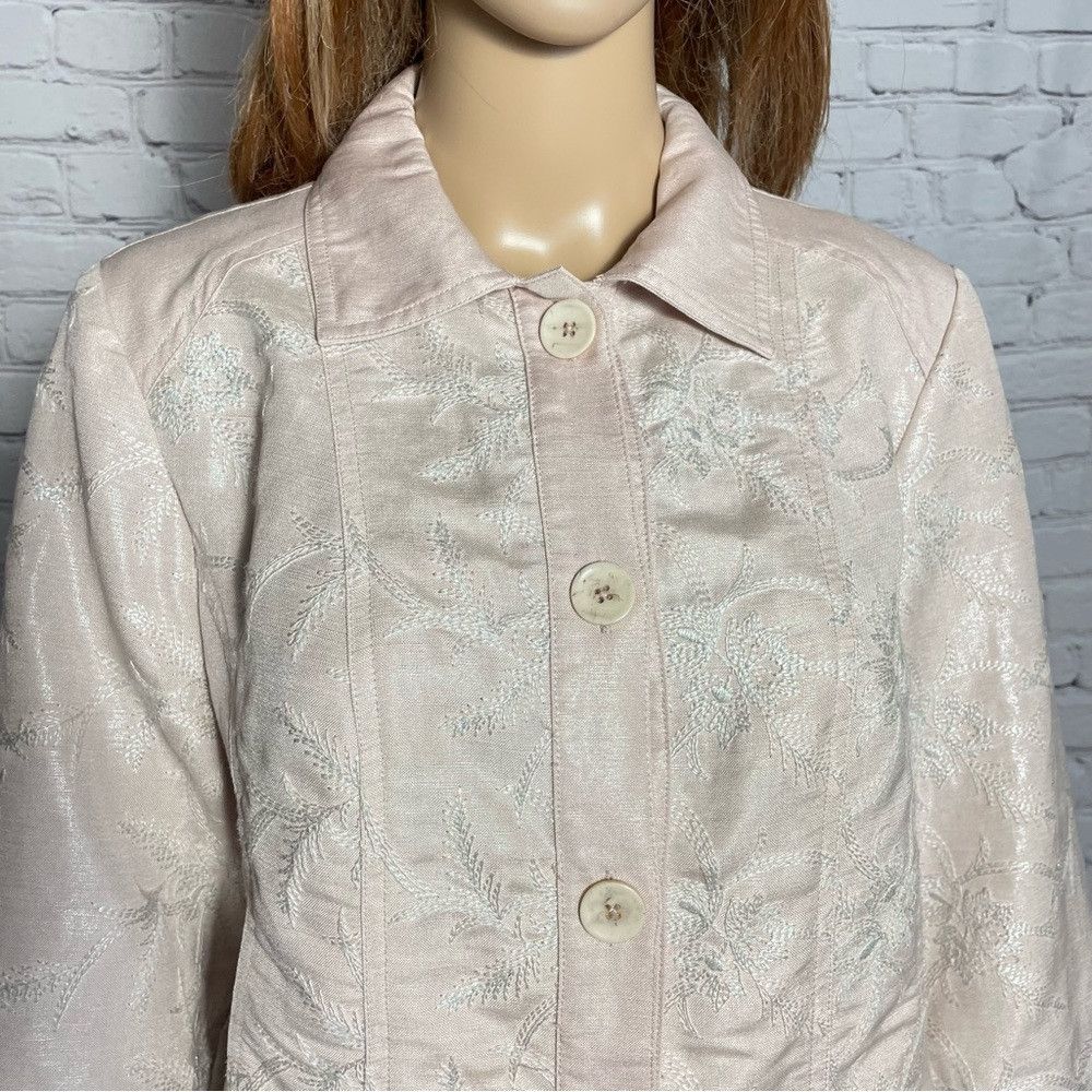 Chicos New Chico's Linen Foil Embroidered Jeans Pink Jacket Size 0 Size S / US 4 / IT 40 - 3 Thumbnail