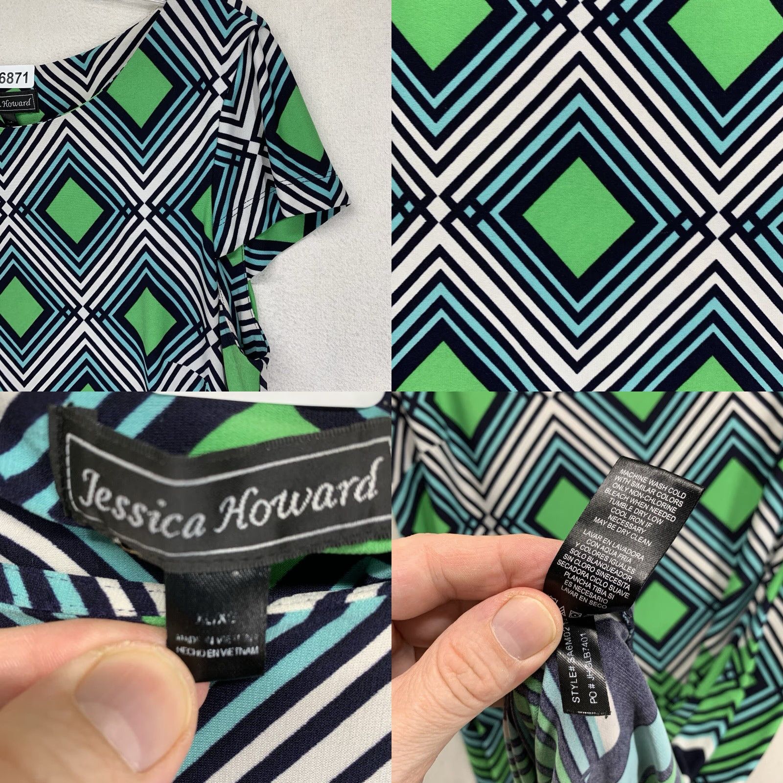 Vintage Jessica Howard Dress Women’s XL All Over Geometrical Print Retro 60s 70s Stretch Size XL / US 12-14 / IT 48-50 - 8 Thumbnail