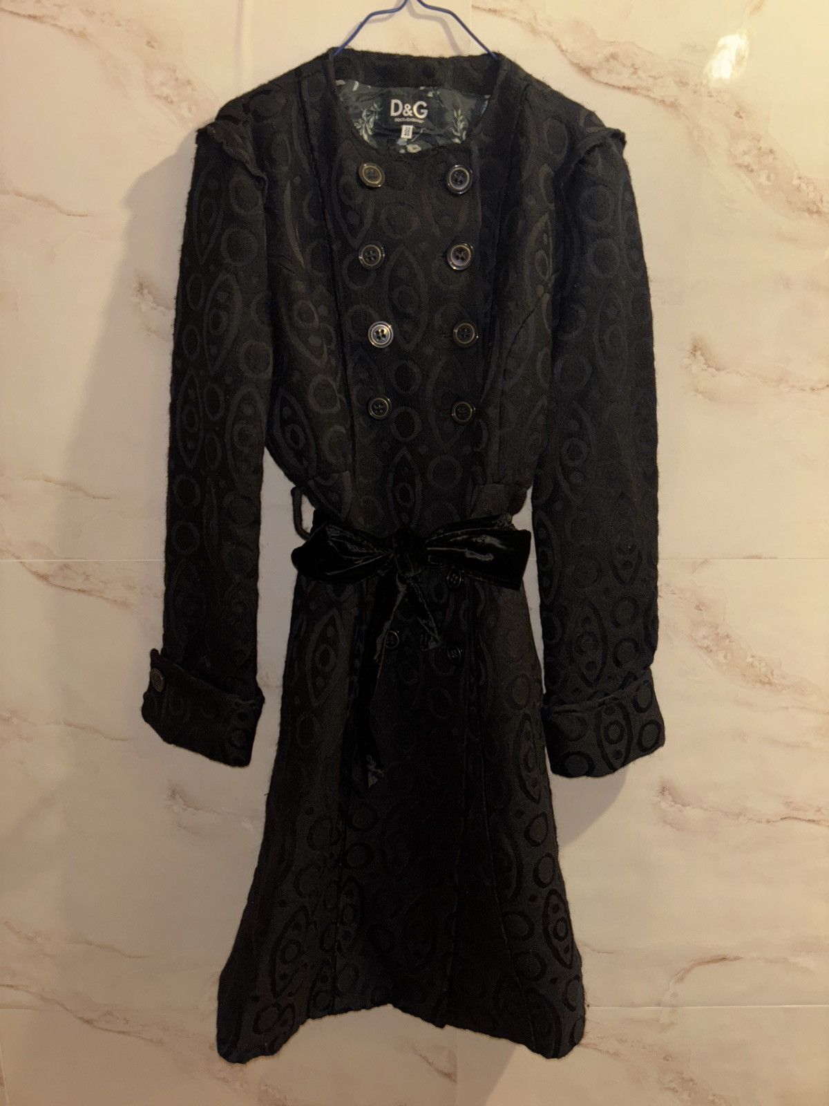 Dolce & Gabbana D&G Jacquard Belted Wool Coat Size L / US 10 / IT 46 - 1 Thumbnail