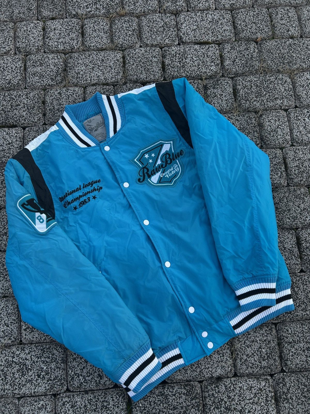 Japanese Brand × Vintage RAW BLUE NEW YORK VARSITY BOMBER JACKET Size US L / EU 52-54 / 3 - 2 Thumbnail