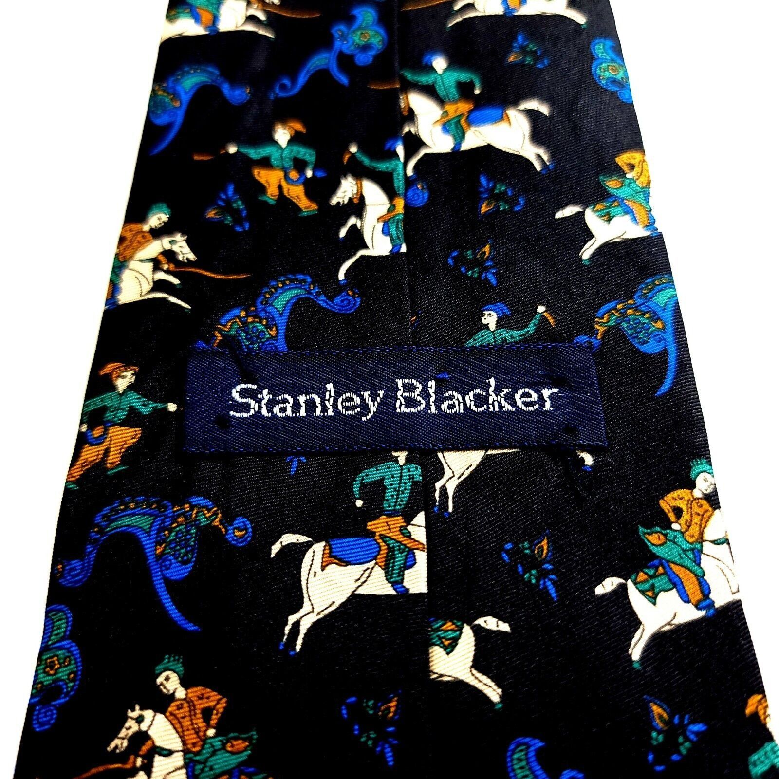 Stanley Blacker Stanley Blacker Black Jousting Print Wide Silk Tie Size ONE SIZE - 3 Thumbnail