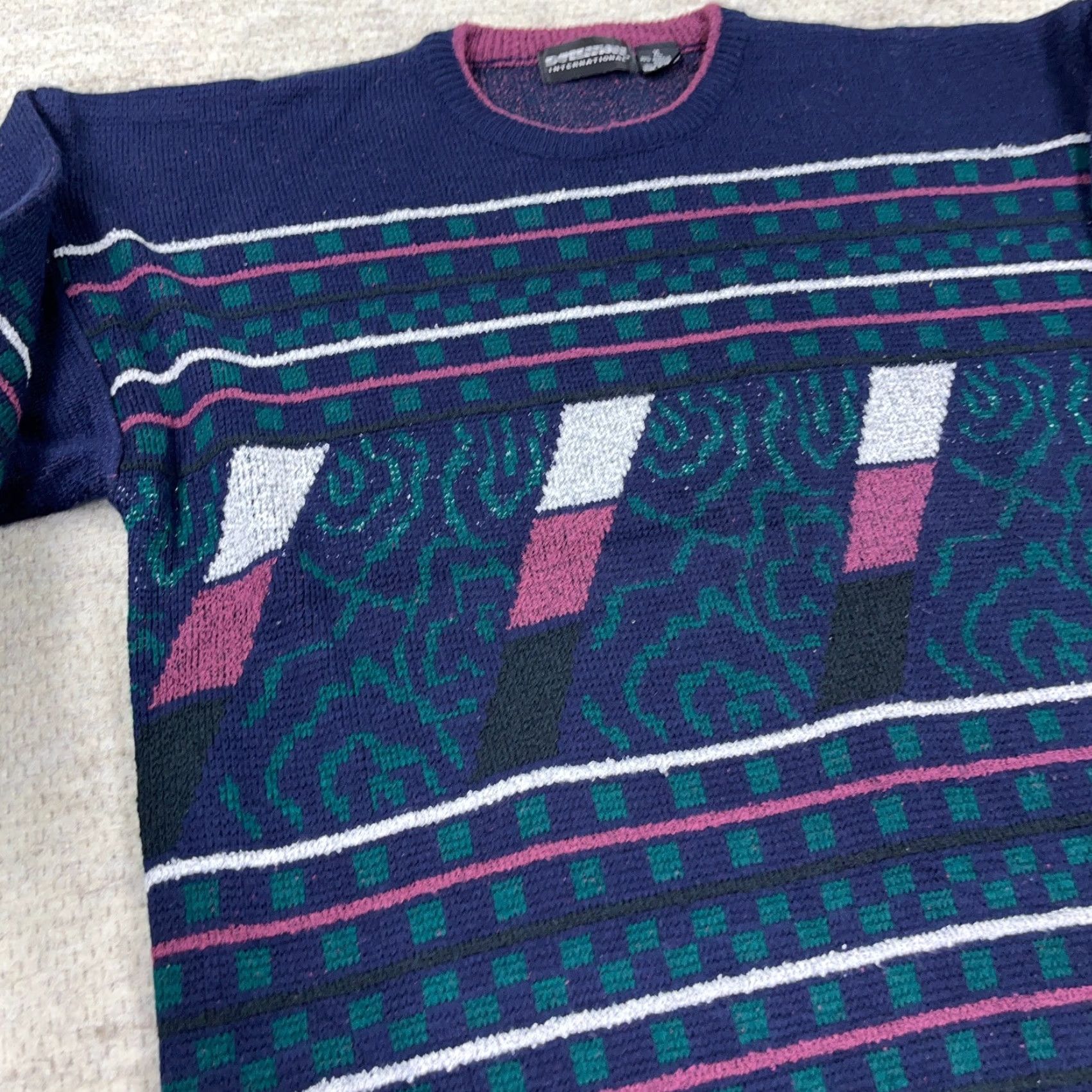 Vintage VINTAGE Expressions Grandpa Sweater Men XL Purple Pink Geometric Knit Pullover 80s 90s Casual Golf Winter Size US XL / EU 56 / 4 - 5 Thumbnail