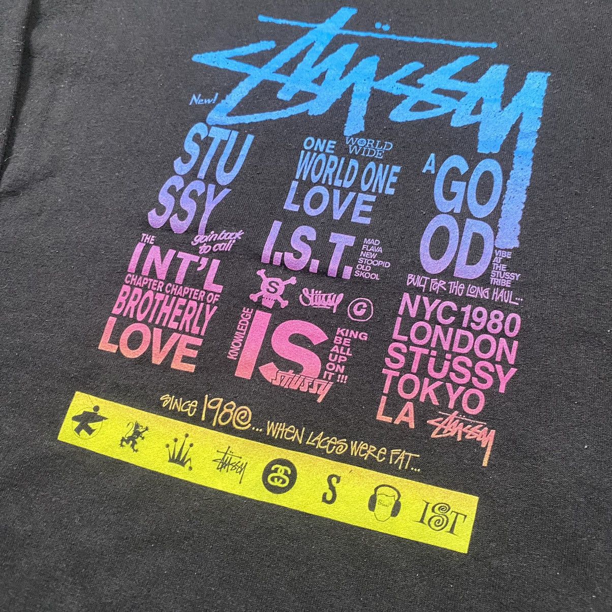 Stussy × Vintage y2k Stussy Multi Logo World Tour Crop Crewneck Size M / US 6-8 / IT 42-44 - 2 Thumbnail