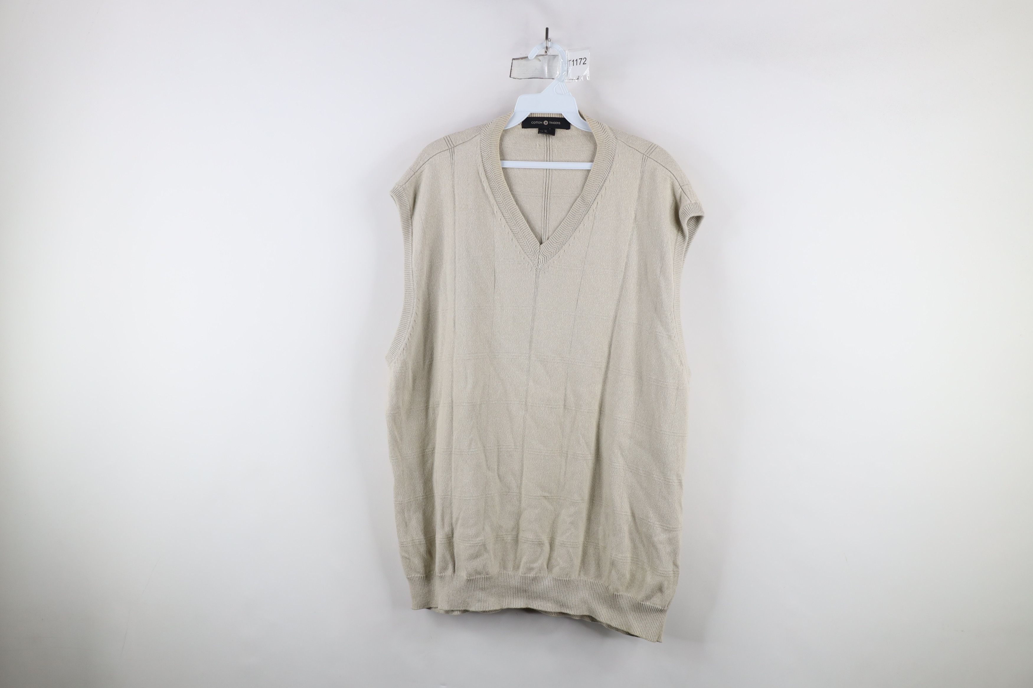 Vintage Vintage 90s Streetwear Cotton Knit V-Neck Sweater Vest Beige Size US XL / EU 56 / 4 - 1 Thumbnail