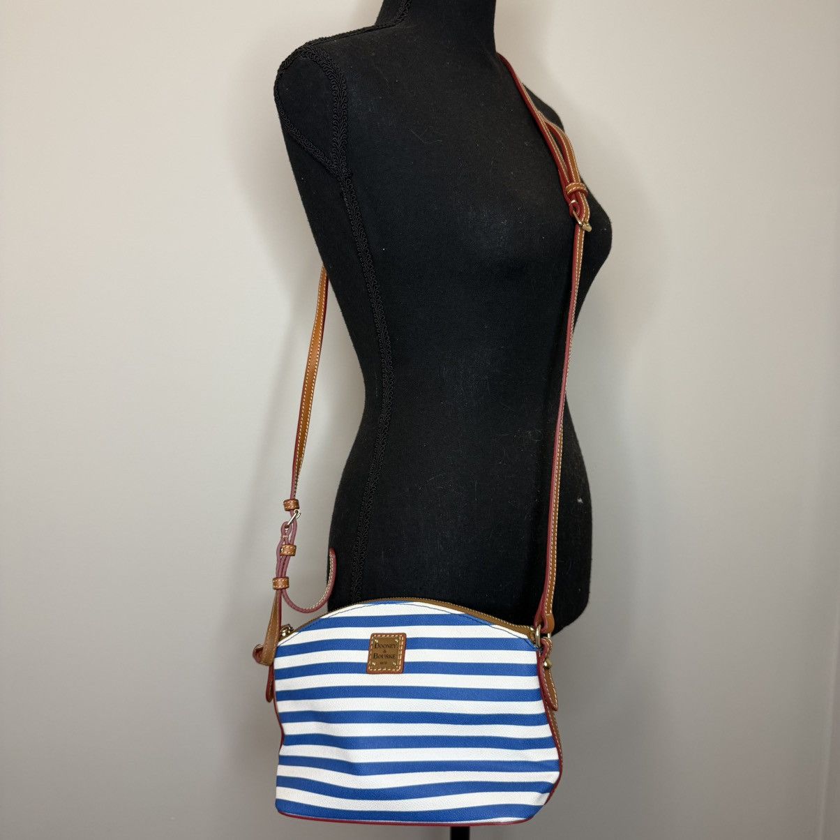 Dooney & Bourke Dooney & Bourke Blue and White Striped Crossbody with Brown Size ONE SIZE - 11 Thumbnail