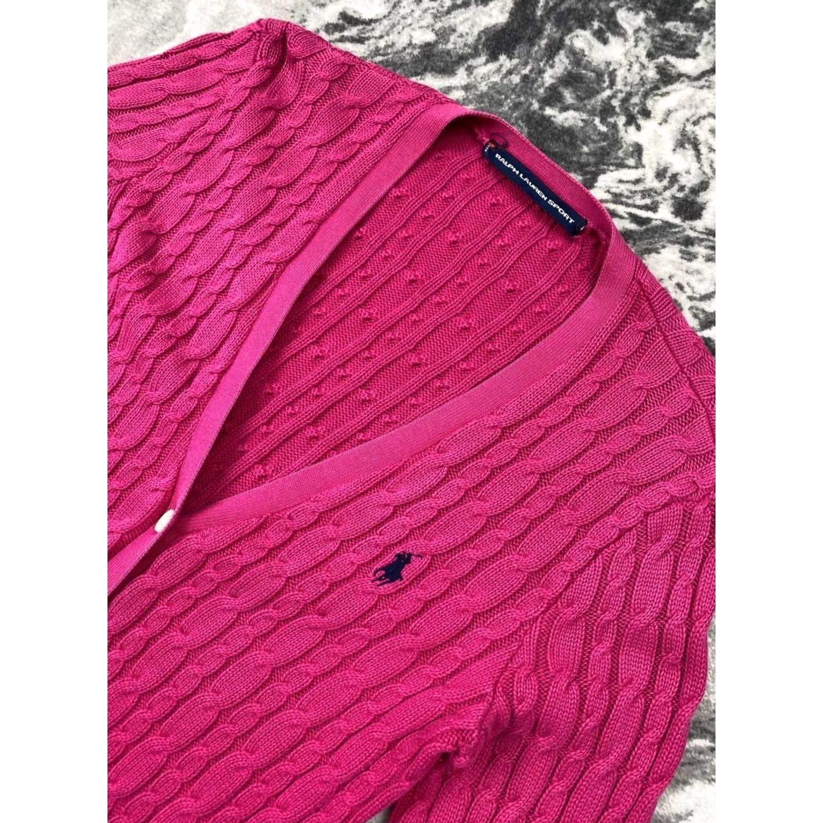 Polo Ralph Lauren Ralph Lauren Sport Cardigan Women M Pink Knit Sweater 69.5 Sleeve, 44 Chest, Regular Fit, Solid, Spring Winter Fall, China, Cotton, Long Sleeve Size M / US 6-8 / IT 42-44 - 2 Thumbnail