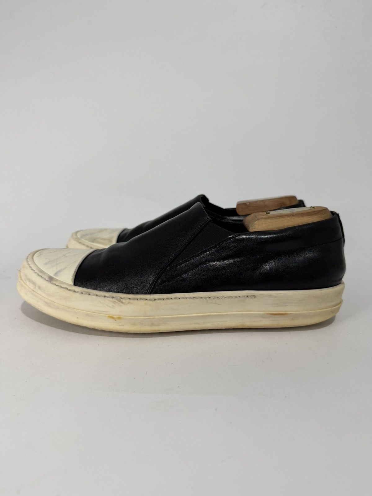 Rick Owens Black and Off-White Boat Slip-On Ramones