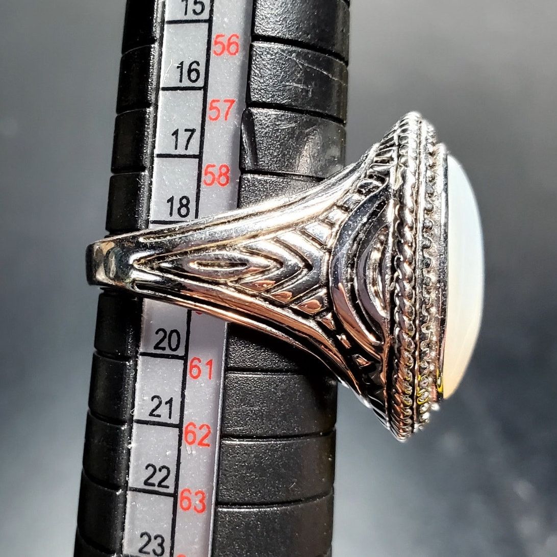 Other Silver Tone Rope Mother of Pearl Oval Statement Ring Sz 9 Size ONE SIZE - 3 Thumbnail