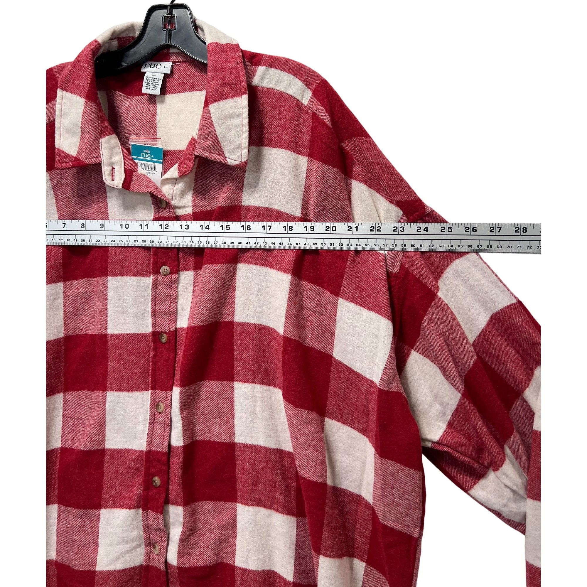 Other Rue + - Women's Long Sleeve Plaid Shirt - Red/White - 3X Size 3XL / US 20-22 - 3 Thumbnail
