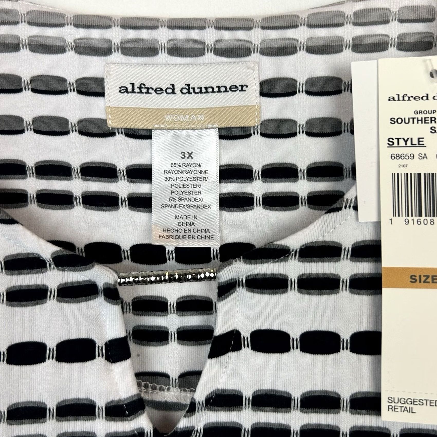Vintage Alfred Dunner Top Women Plus Stretch Tunic Blouse Black White Size XXL / US 16-18 / IT 52-54 - 3 Thumbnail