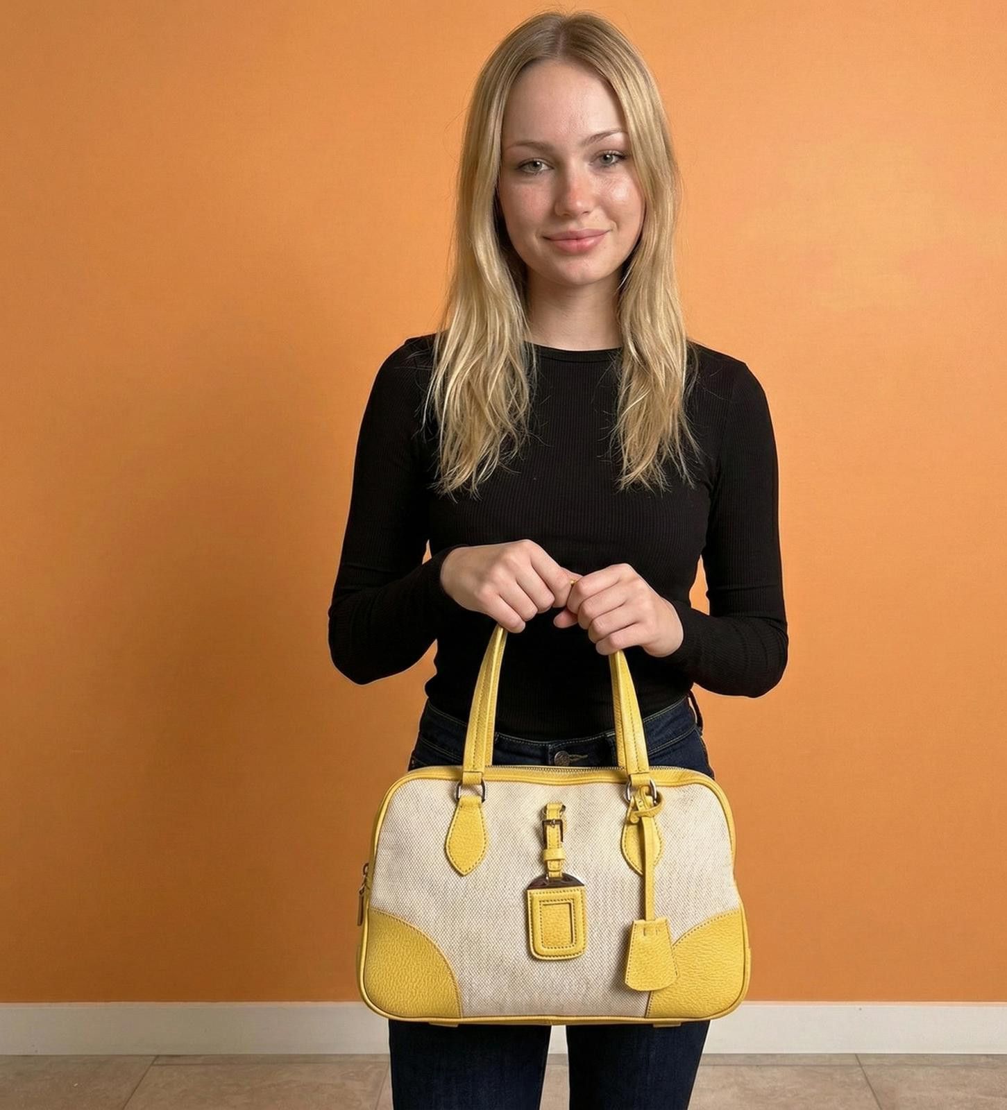 Prada Prada - Yellow Leather and Canvas Tote Bag Size ONE SIZE - 1 Thumbnail