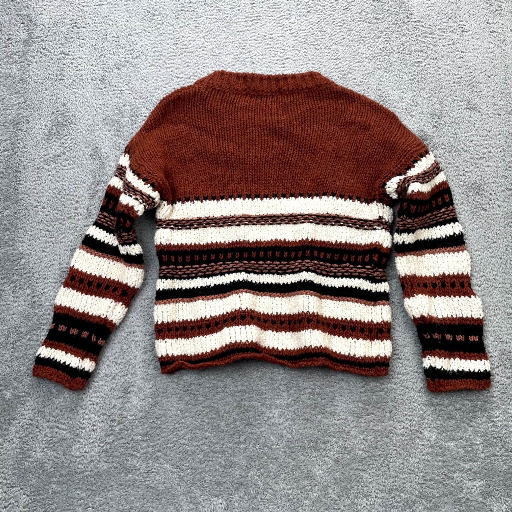 Anthropologie Anthropologie Sweater Womens Small Brown Stripe Cropped Fisherman Knit Size S / US 4 / IT 40 - 6 Thumbnail