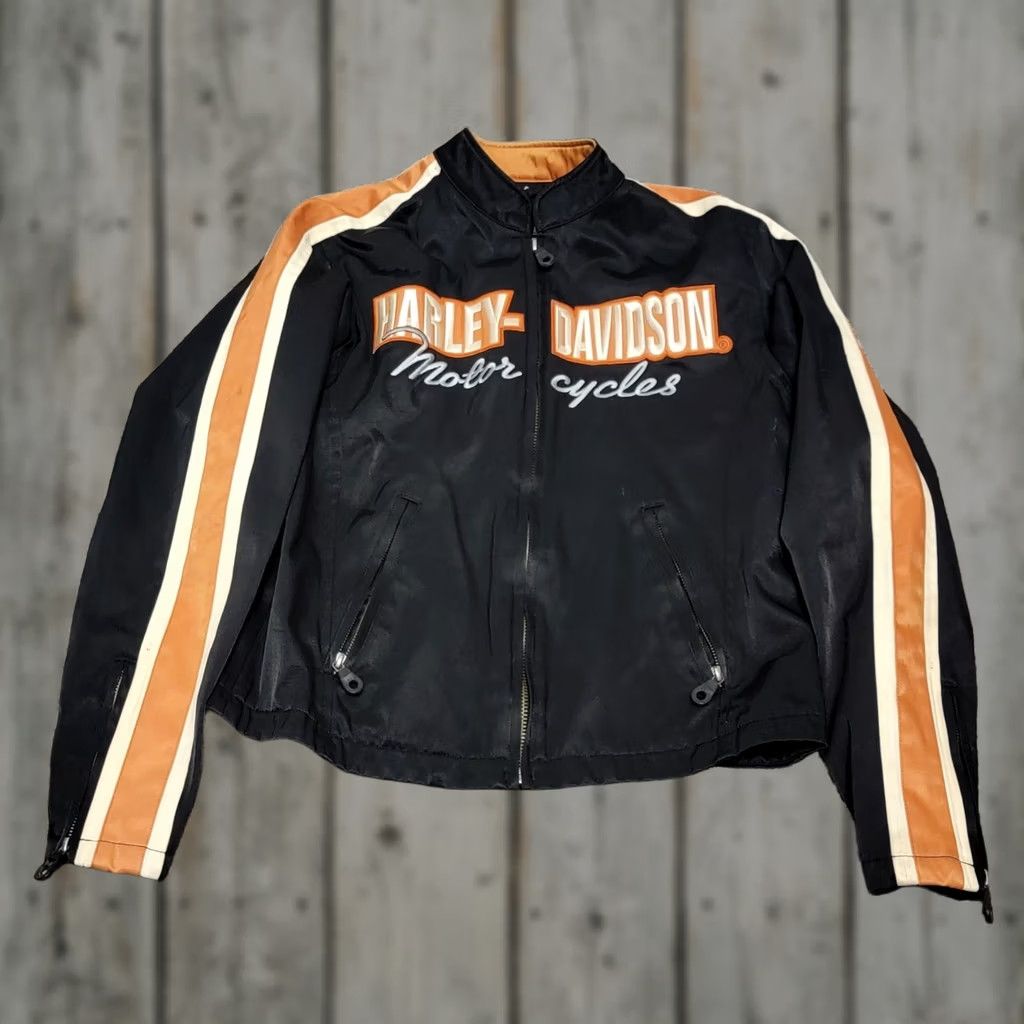 Harley Davidson HARLEY-DAVIDSON Jacket Medium VINTAGE Prestige Coated Nylon Race Riding Jacket Men Women Black Lined Pockets Zipper Size M / US 6-8 / IT 42-44 - 1 Thumbnail
