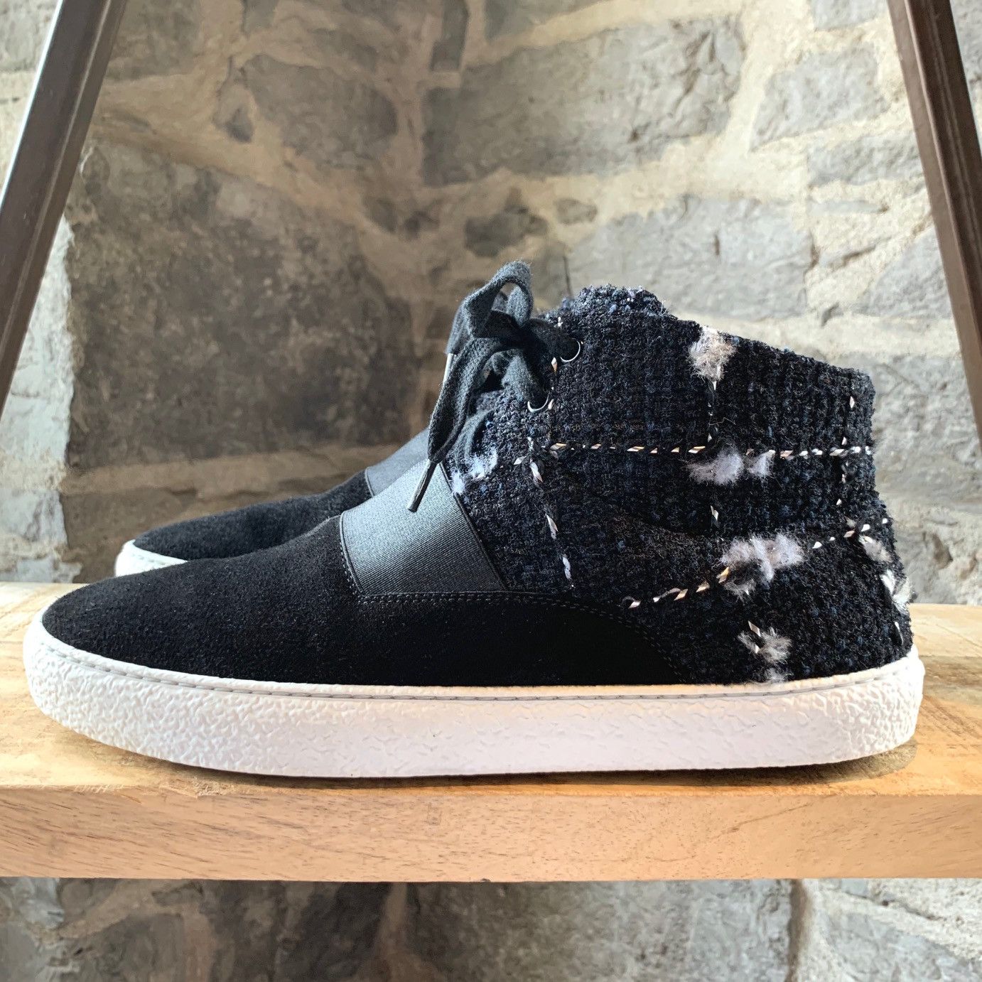Chanel Chanel Black Suede Tweed Desert High-top Sneakers Size US 9 / EU 42 - 7 Thumbnail