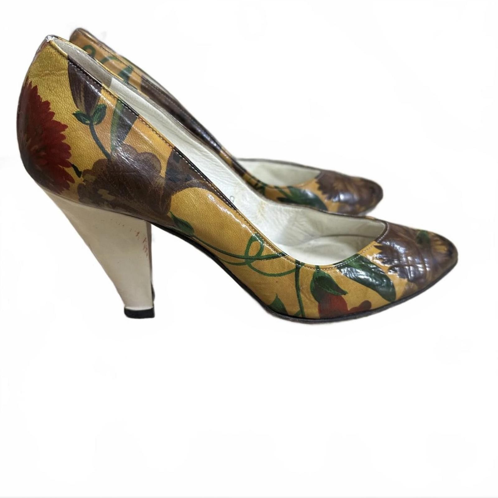 Other Pancaldi Heels Italian Leather Floral Design Size 7 Vintage Size US 7 / IT 37 - 1 Thumbnail