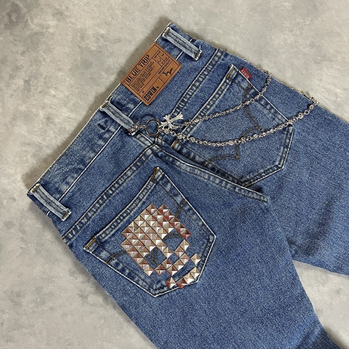Edwin 2000s Edwin “Blue Trip” Studded Skull Denim – Y2K Punk Jeans Size US 28 / EU 44 - 2 Thumbnail