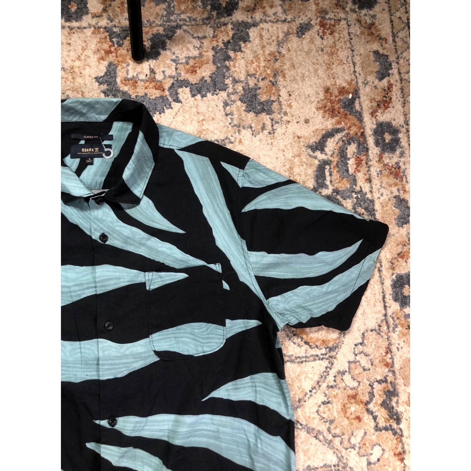 Roark Roark Mens Large Black Green Stripe Short Sleeve Button Up Shirt Striped Casual Size US L / EU 52-54 / 3 - 4 Thumbnail