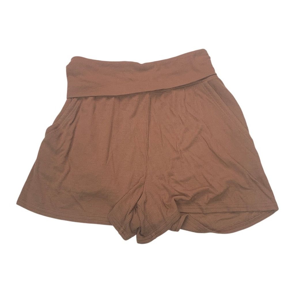 American Eagle Outfitters New Aerie Foldover Waist Stretchy Ribbed Brown Shorts Size 22" - 1 Thumbnail