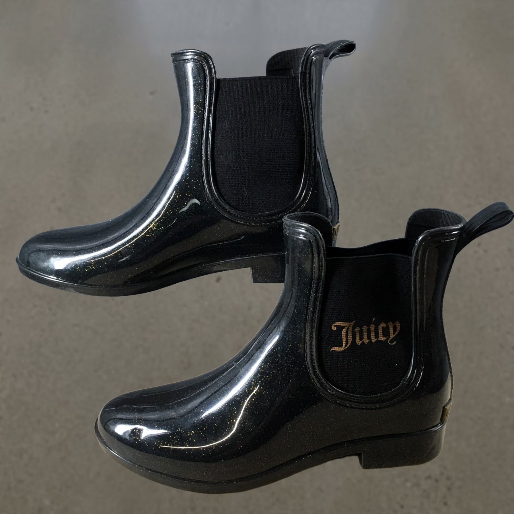 Juicy Couture Juicy Couture Boots Womens 7 Glitter Chelsea Rain Ankle Booties Black Pull On Size US 7 / IT 37 - 1 Thumbnail