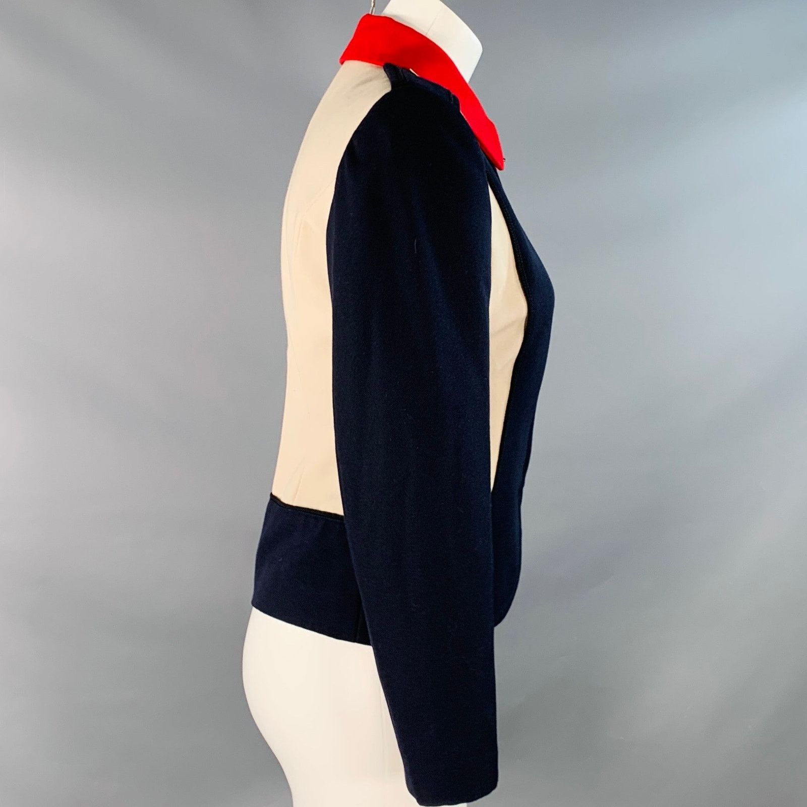 Emporio Armani Size 2 Navy Cream Red Wool Twill Color Block Epaulets Jacket Size XS / US 0-2 / IT 36-38 - 3 Thumbnail