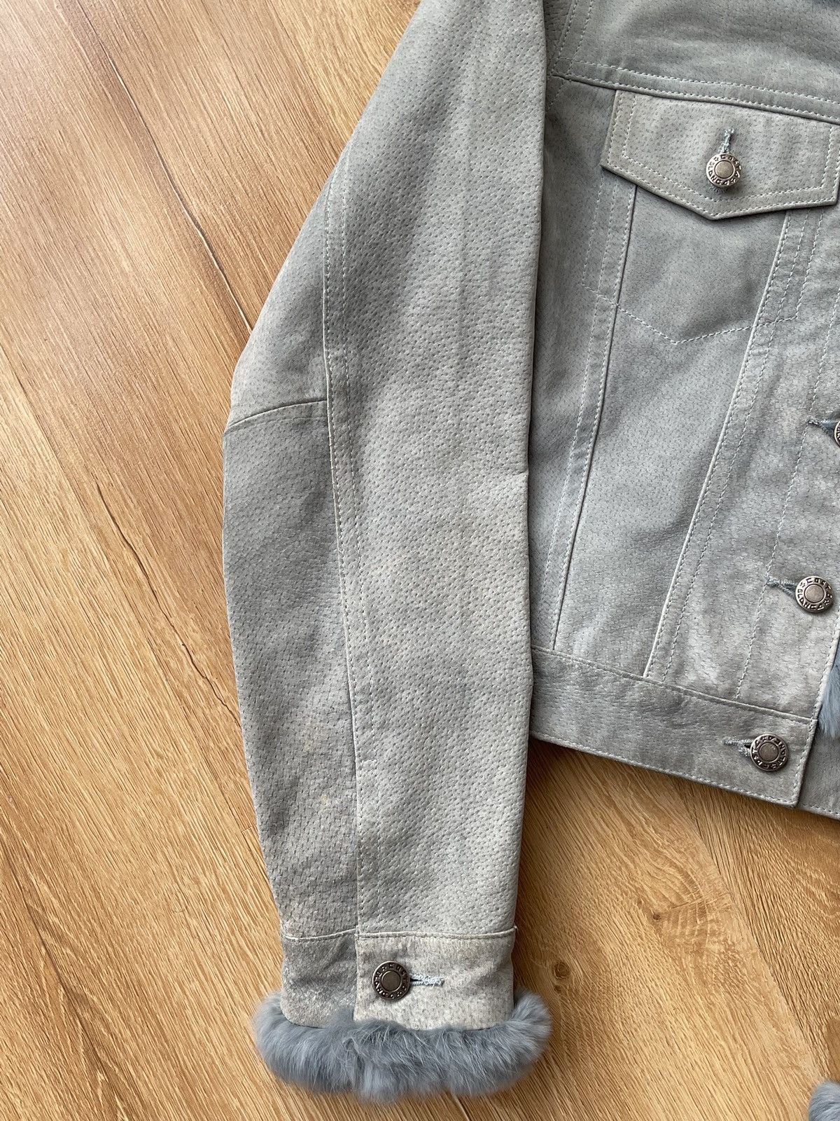 Vintage REAL RABBIT FUR Archive Baby Blue Suede Leather Jacket Y2K Size S / US 4 / IT 40 - 2 Thumbnail