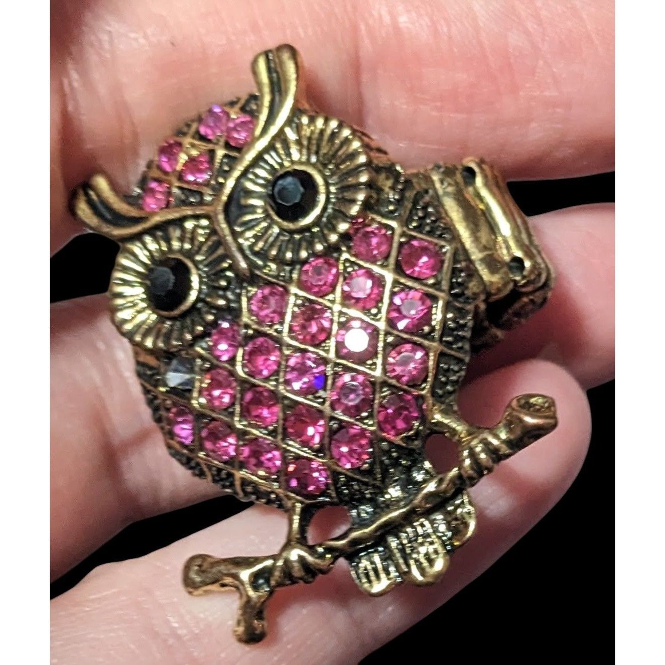Other Witchy Cottagecore Pink Rhinestone Gold Tone Owl Stretch Rin Size ONE SIZE - 3 Thumbnail