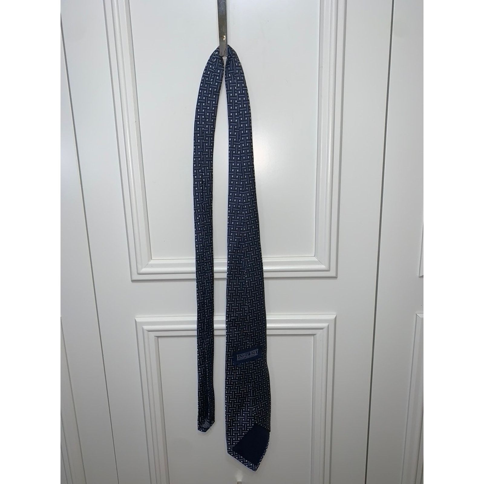 Lands' End Lands' End Men's Silk Geometric Blue Necktie Classic Length Size ONE SIZE - 4 Thumbnail