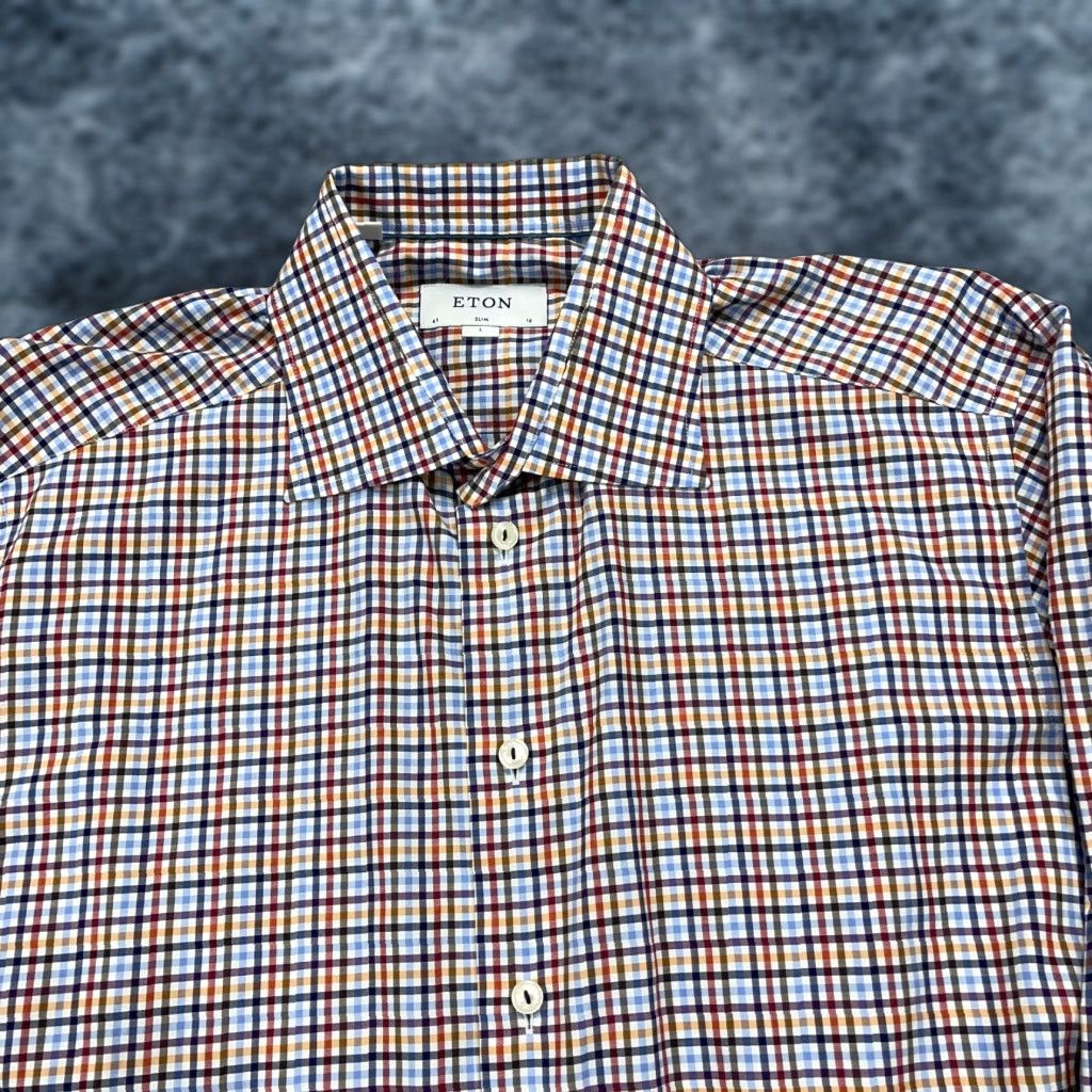 Eton Eton Shirt Mens 16 41 Colorful Check Slim Cotton Button Down Dress Shirt Size 42R - 1 Thumbnail