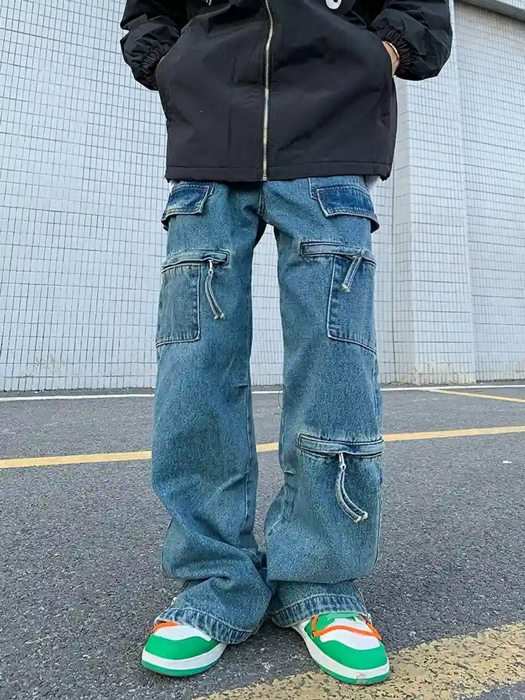 faded distressed flared skate cargo jeans