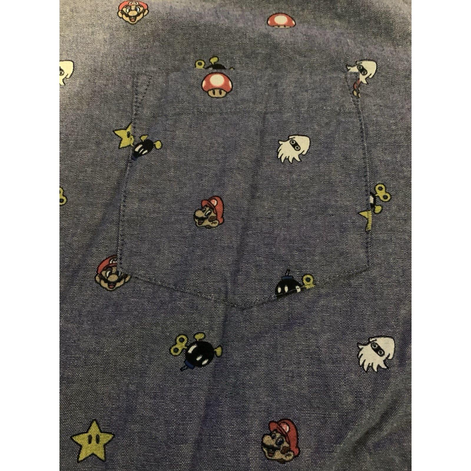 Nintendo Super Mario Button-Up Shirt 2XL Men Blue Short Sleeve Collared Casual Graphic Print Nintendo 1700 Regular Fit Household Active Retro Gaming Size US XXL / EU 58 / 5 - 2 Thumbnail