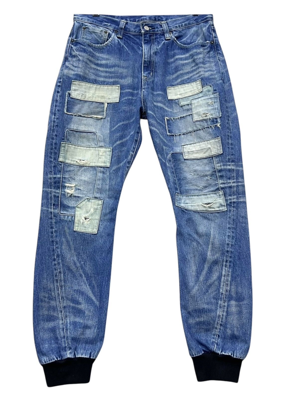 Japanese Brand Grunge Boro Patchwork Distressed Hybrid Denim Jogger RARE Size US 32 / EU 48 - 1 Thumbnail