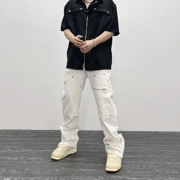 Designer × Japanese Brand × Vintage Zipper Split Flare White Cargo Pants Size US 32 / EU 48 - 1 Thumbnail