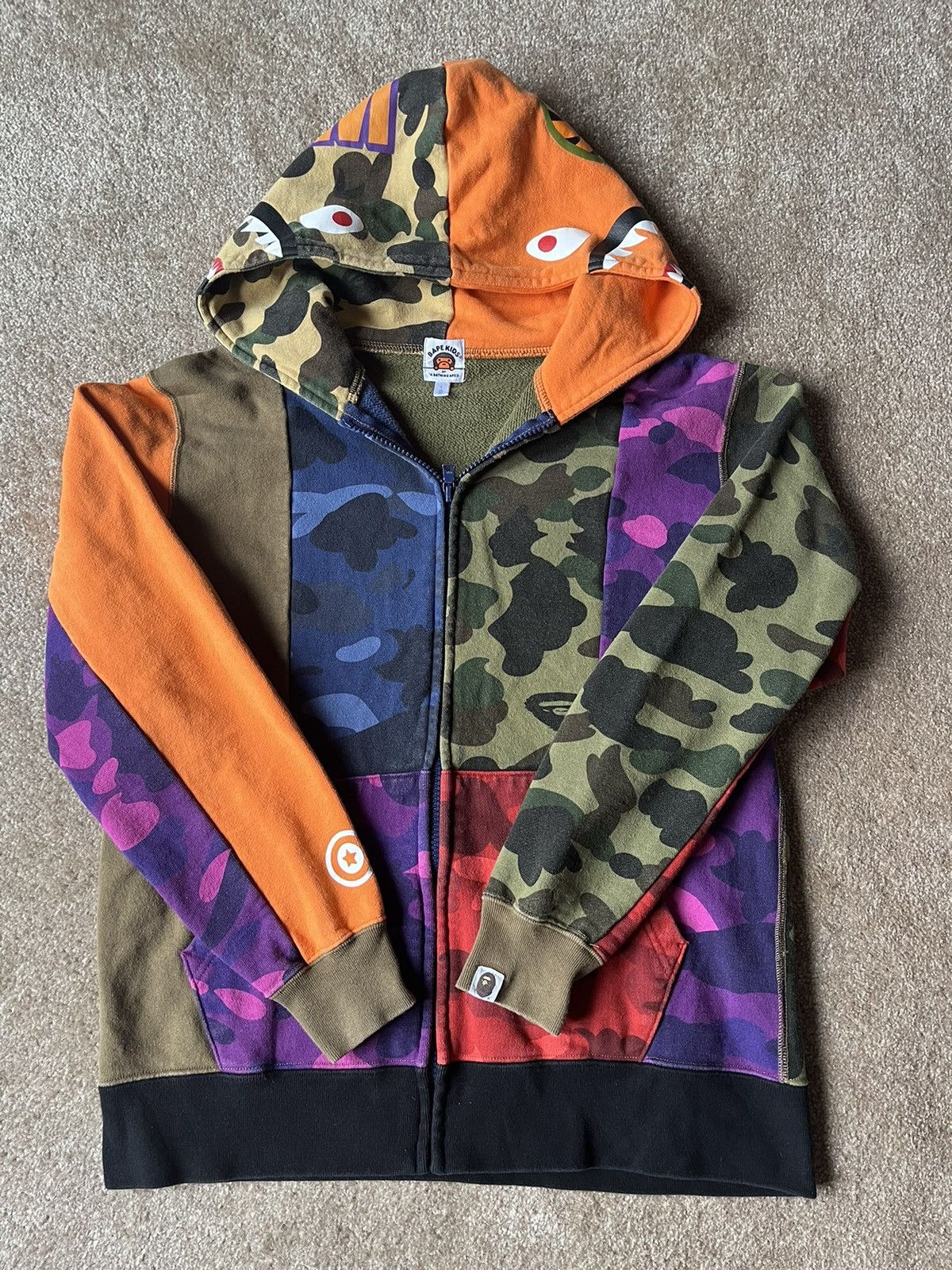 Image of Bape Kids Crazy Camo Shark Full Zip Hoodie (Size XS)