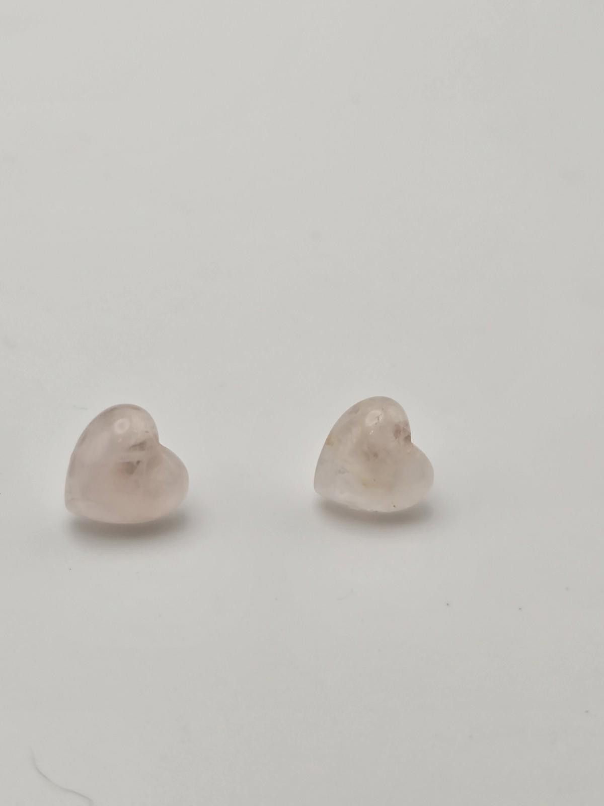 Pink Natural Rose Quartz Heart Earrings 14K Gold Posts Size ONE SIZE - 2 Thumbnail