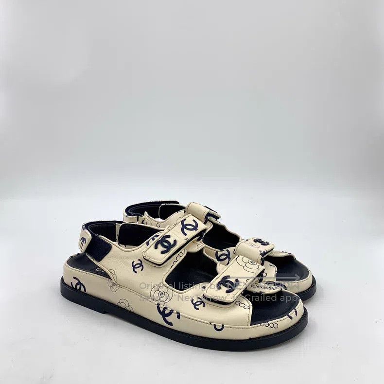 Chanel Chanel Beige camellia double C print casual Velcro flat sa Size US 7 / IT 37 - 2 Thumbnail