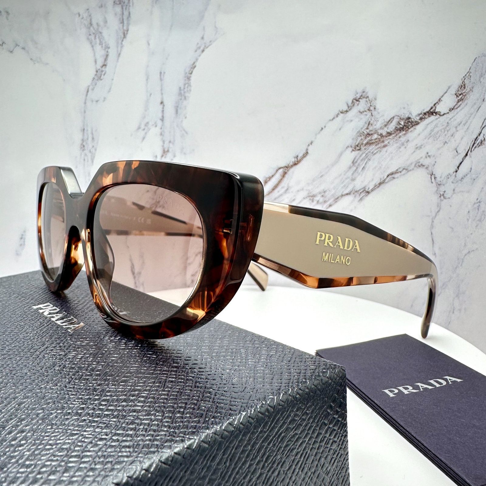 Prada PRADA Sunglasses Brown Tortoise Caramel Gold Symbole Oval Size ONE SIZE - 13 Thumbnail