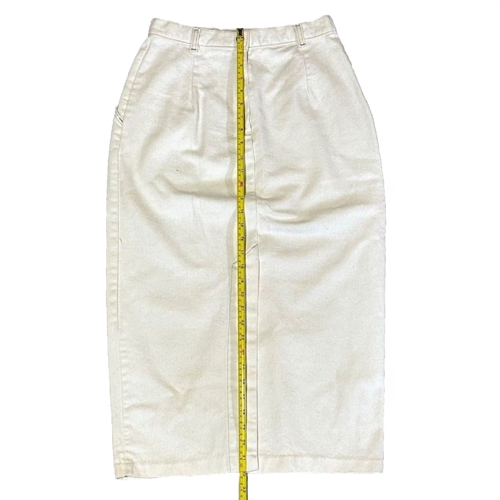 Vintage VINTAGE Candie's Denim Skirt 11/12 White Midi Shin Length Slit Size 32" / US 10 / IT 46 - 3 Thumbnail