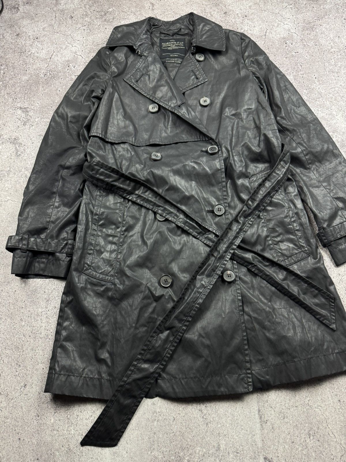 Allsaints Vintage Allsaints Y2K Black Trench coat Size XS / US 0-2 / IT 36-38 - 2 Thumbnail