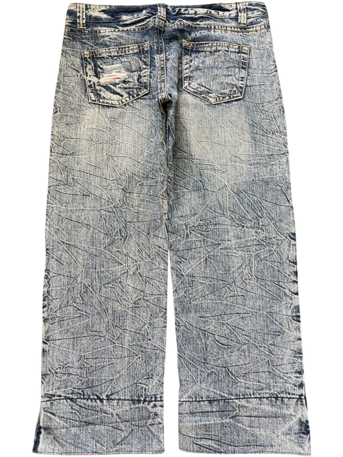 Fubu Vintage Japanese Brand Crack Wash Distress Loose Jeans Size 35" - 2 Thumbnail